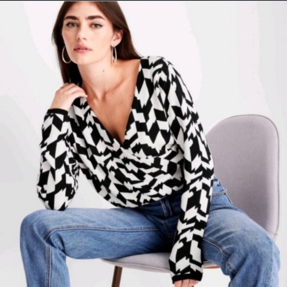 2XL Future Collective x Kahlana Barfield Brown Black & White Wrap Blouse
